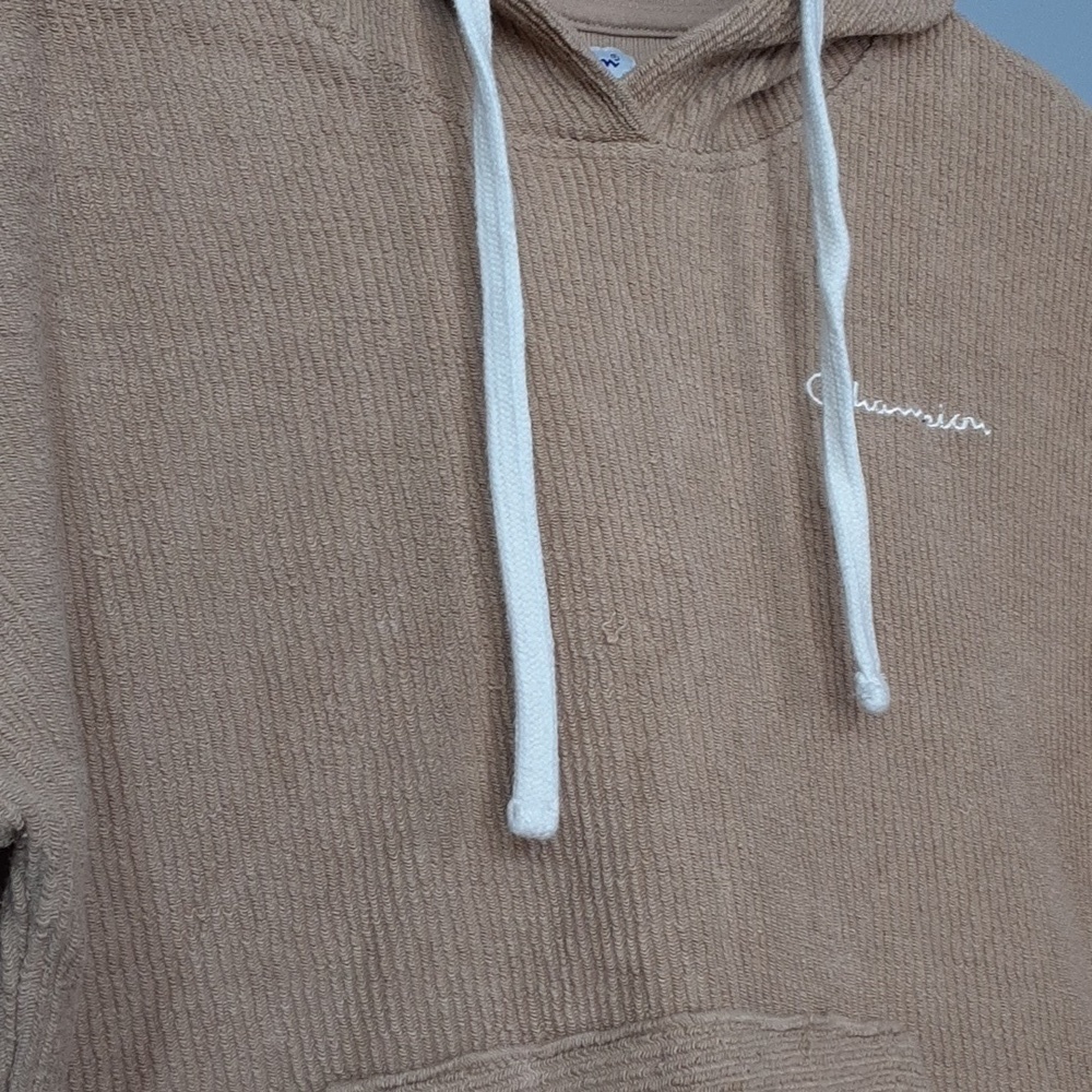 Champion Reverse Weave Tan Corduroy Cut Off Cropped Hoodie Sweater - Picture 2 of 8